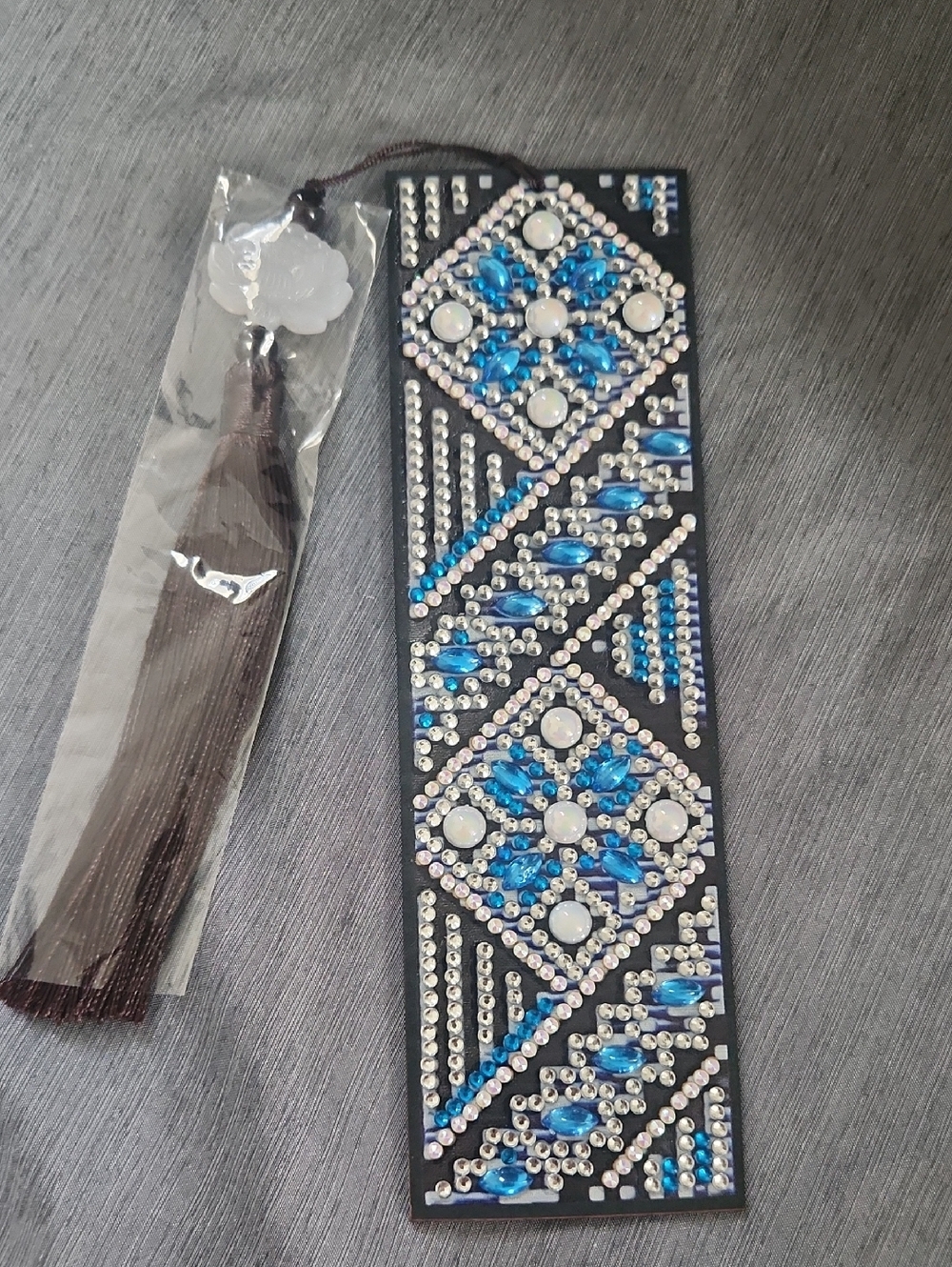 Diamond Art Geometric Blue And Silver Beaded Bookmark